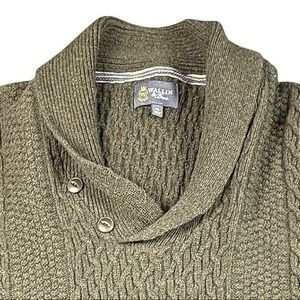 Wallin & Bros XL Olive Green Lambswool Shawl Collar Cable Knit Fisherman Sweater